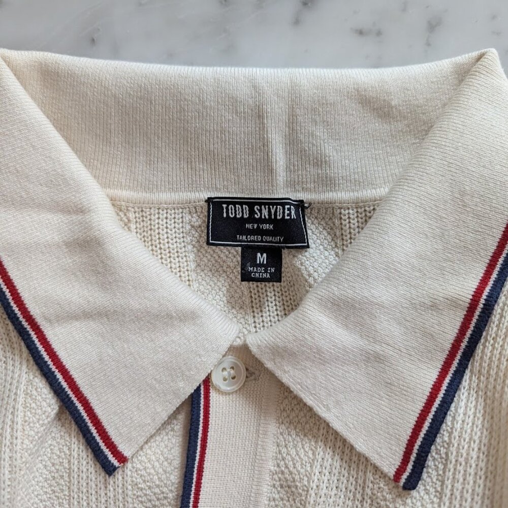 Todd Snyder Long Sleeve Silk & Cotton Tipped Sweater Polo - Cream Size Medium